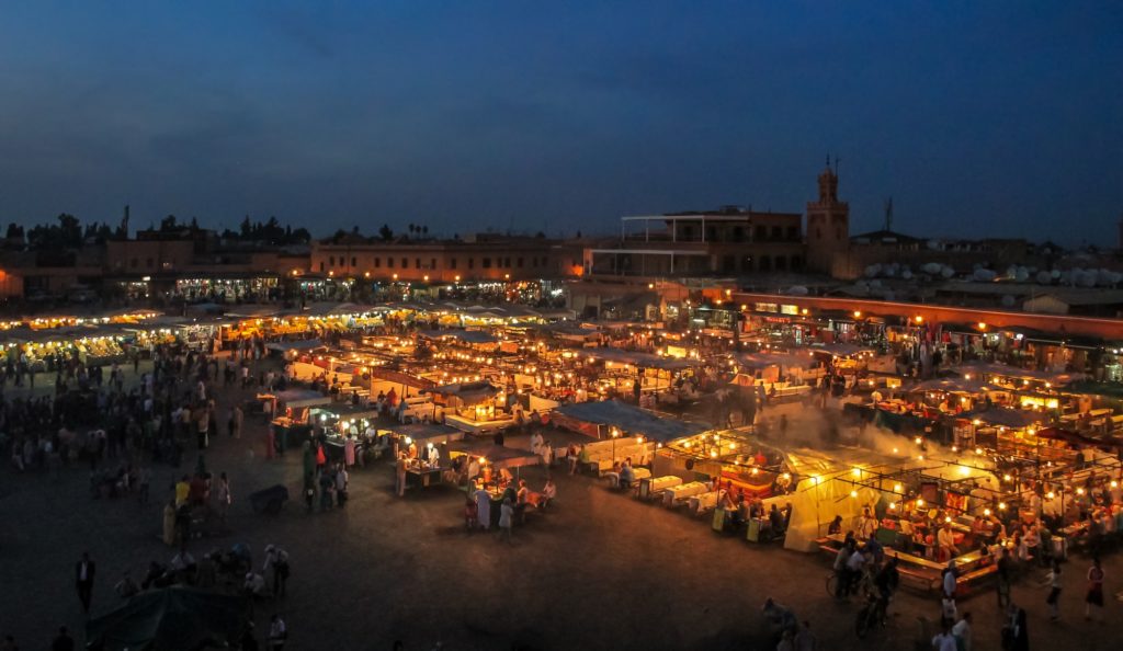 Jemaa el-Fnaa square at evening - Marakech, Morocco